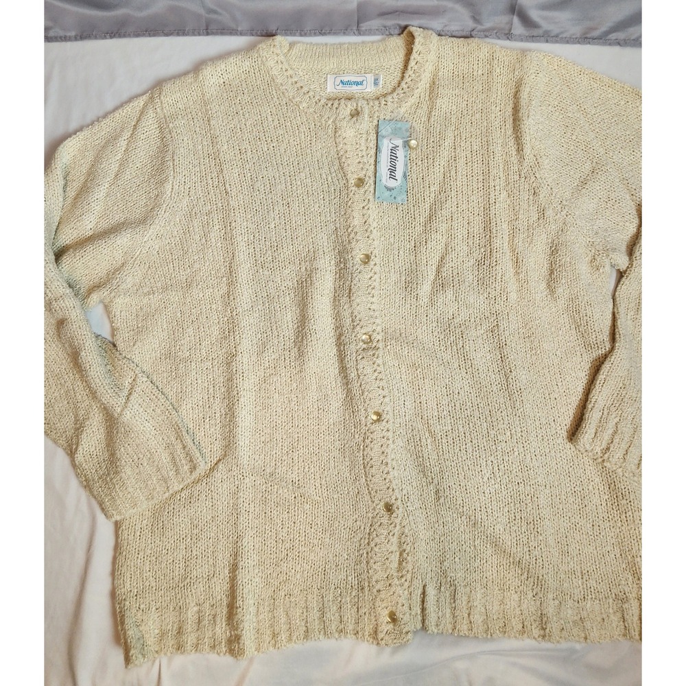 National Cream Knit Button Front Cardigan Sweater 2X Cozycore Cottagecore